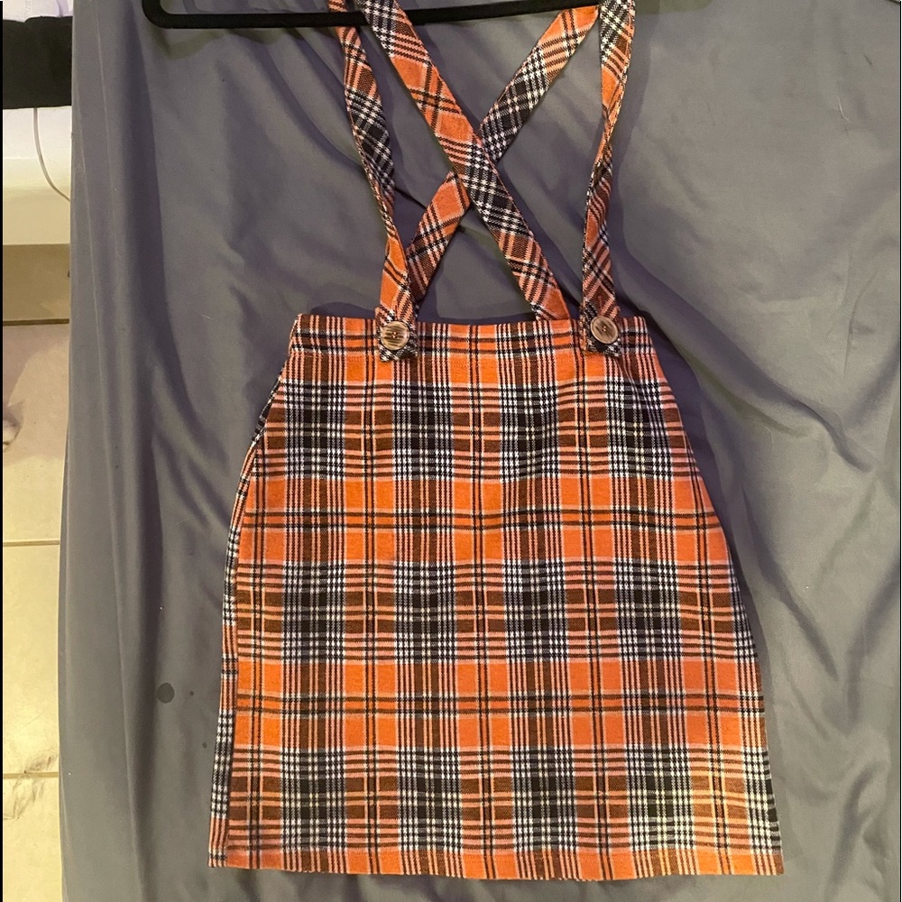Plaid suspender skirt
